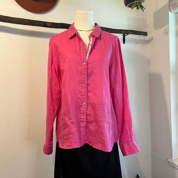 ECRU Pink 100% Linen Long Sleeve Button Down Oversized Shirt Size Large - Picture 3 of 12